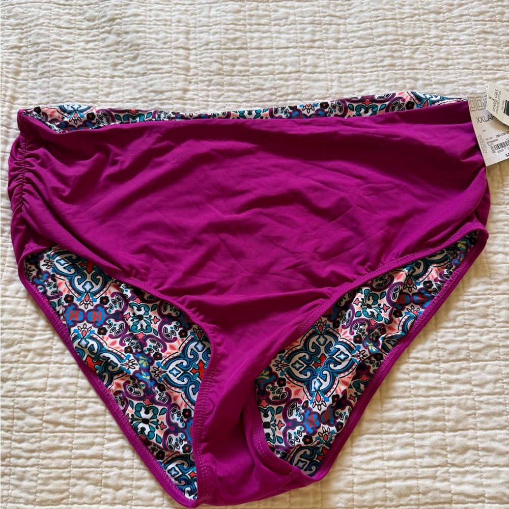 Women’s Liz Claiborne Bikini Bottom in Magenta with Patterned Trim